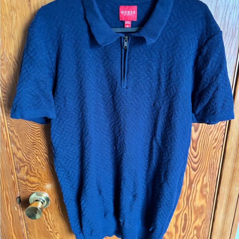 GUESS Men's Navy 1/4 Zip Shirt